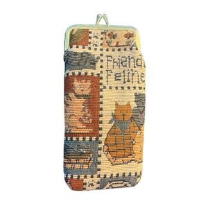 Vintage Tapestry Cat Glasses Case Coin Pouch Kiss Lock Frame Bag Quirky Cute